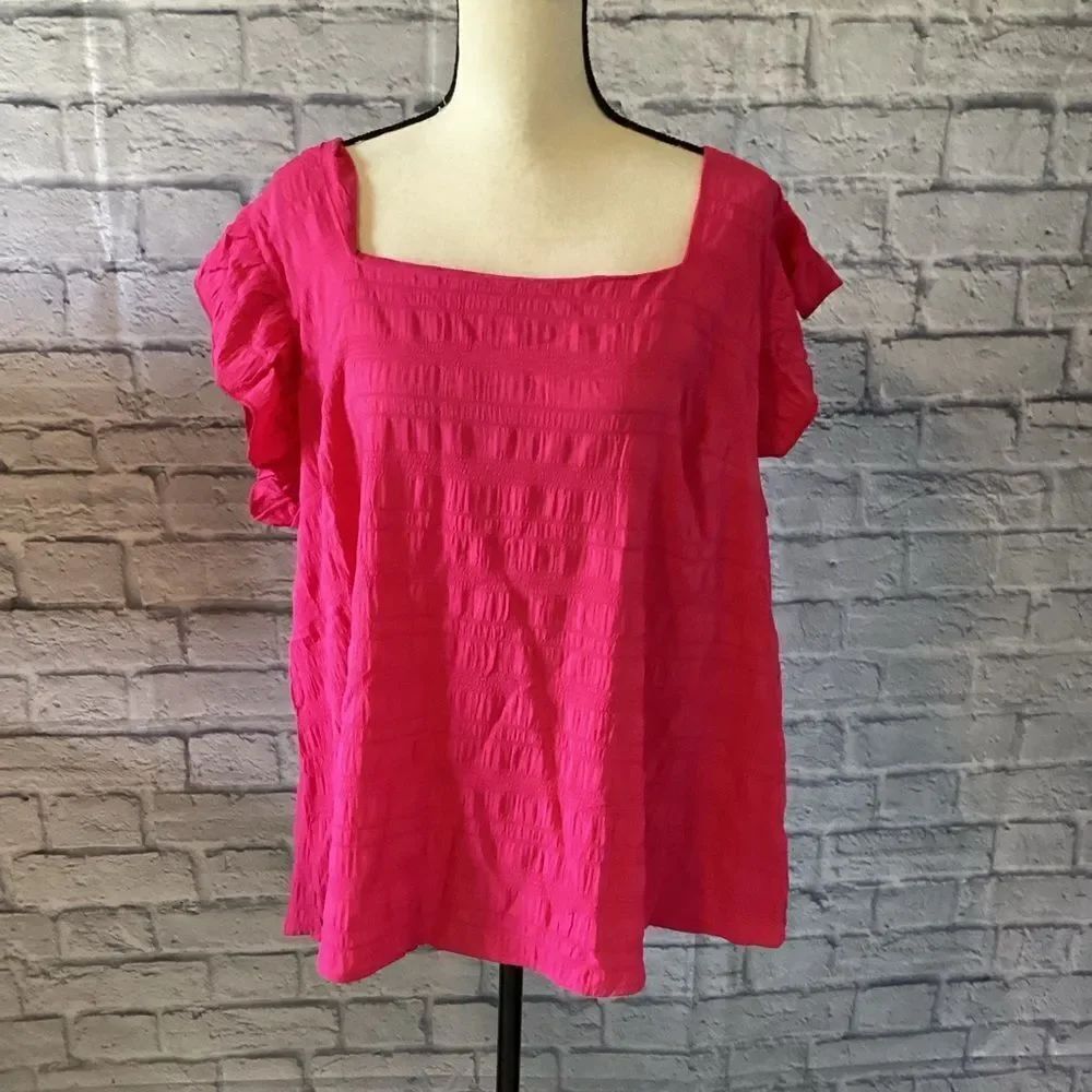 Shein Curve - Pink Square Neck Women's Top — 3XL